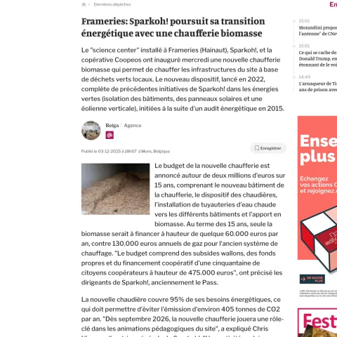 La Libre - Frameries: Sparkoh! poursuit sa transition énergétique avec une chaufferie biomasse
