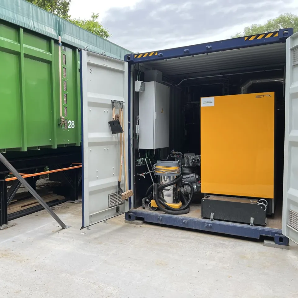 Chaufferie bois en container de la commune de Beauvechain
