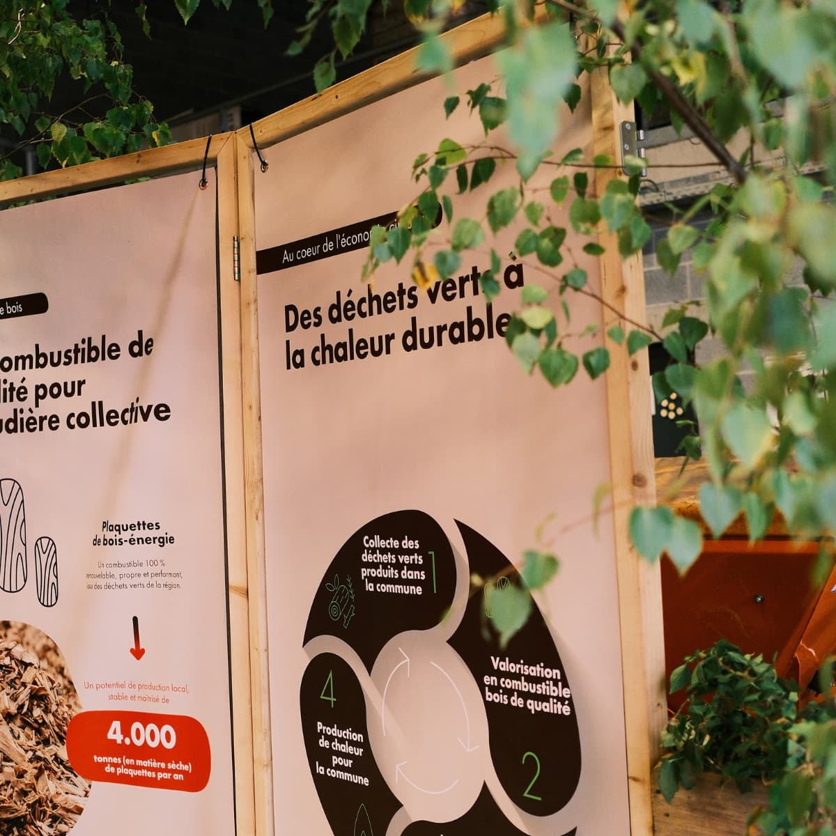 panneau de l'inauguration "des déchets verts à la chaleur durable"